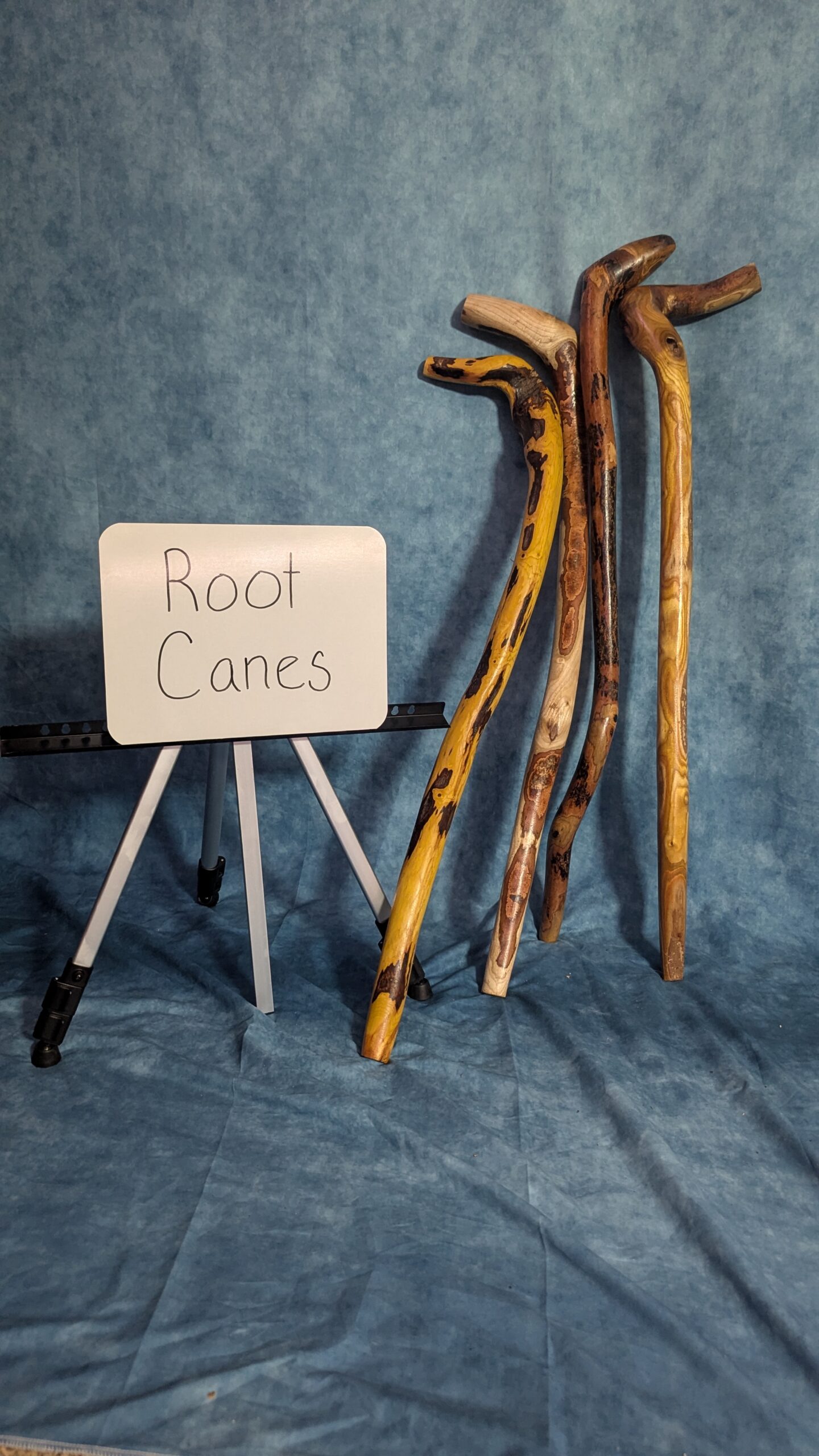 Root handle canes - full view of different textures, colors and handle variations